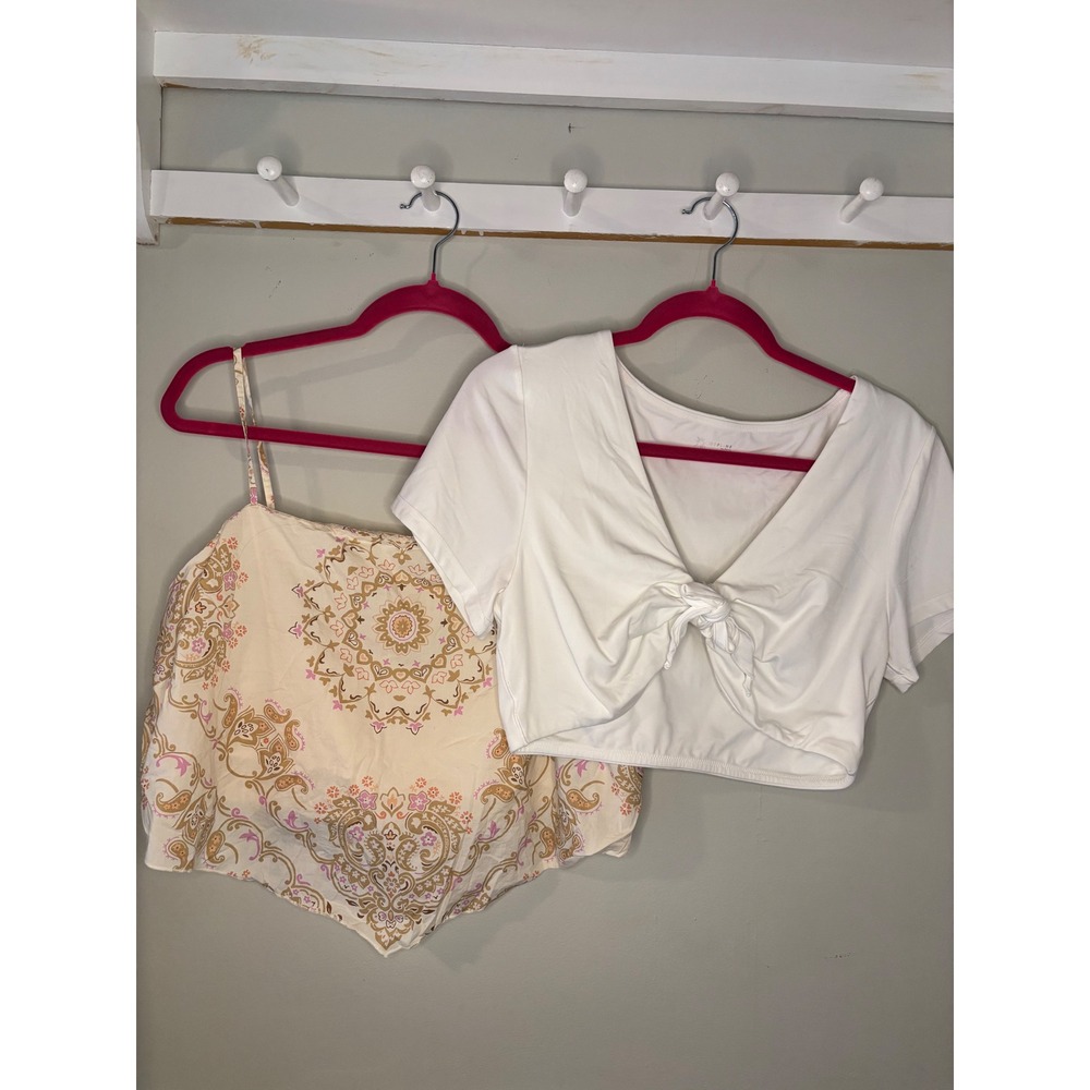 Aerie Tie Front Crop Top White + AE Paisley Scarf Top Boho XL Bundle